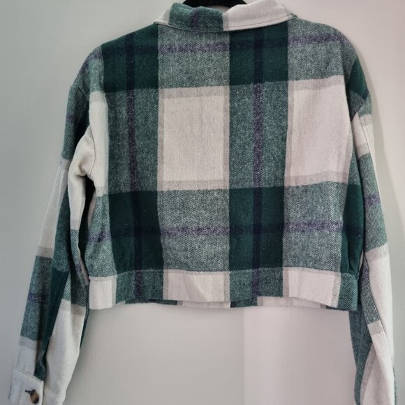 Plaid cropped shacket - green, blue, grey, white - Picture 4 of 5
